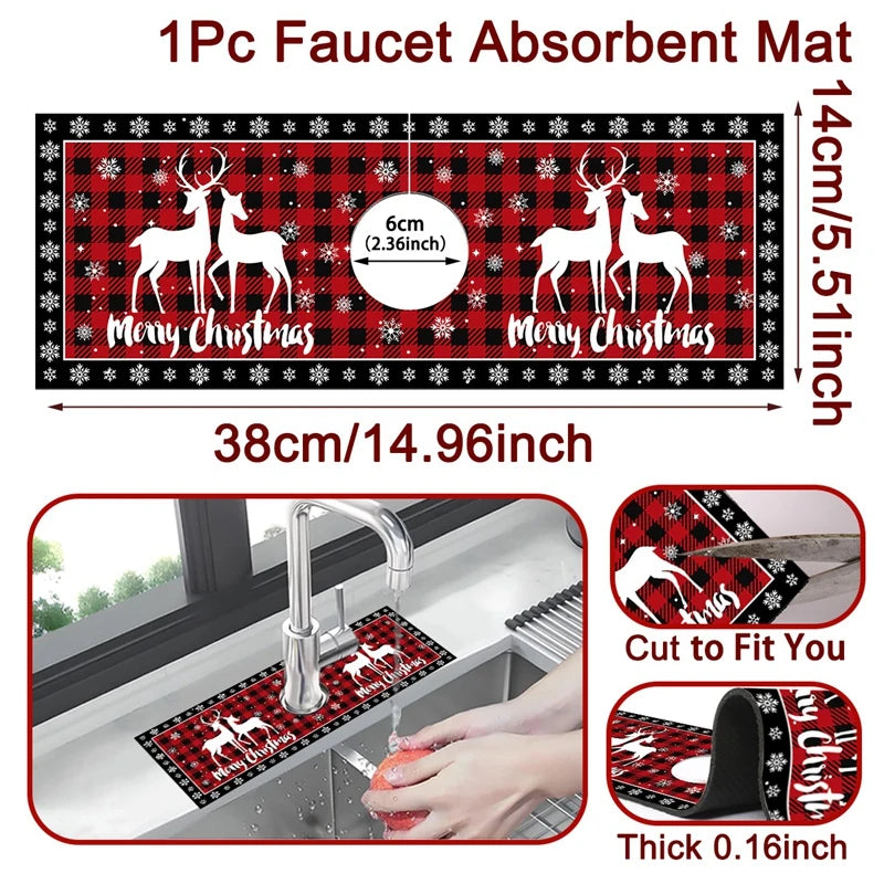 Christmas Faucet Mat Diatomite Sink Faucet Absorbent Pad Merry Christmas Decoration for Home 2025 Kitchen Gifts Navidad