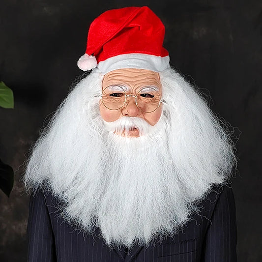 [Glasses + Mask] Popular Bearded Santa Claus Mask, Party Pranks and Funny, Natural Latex Material, Restores Details, Detailed Technology, Hand-Painted, Role-Playing, Masquerade