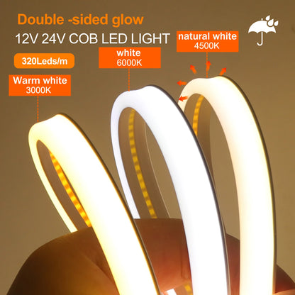 COB LED Strip Light – Dual Glow, Waterproof & Flexible (12V/24V)