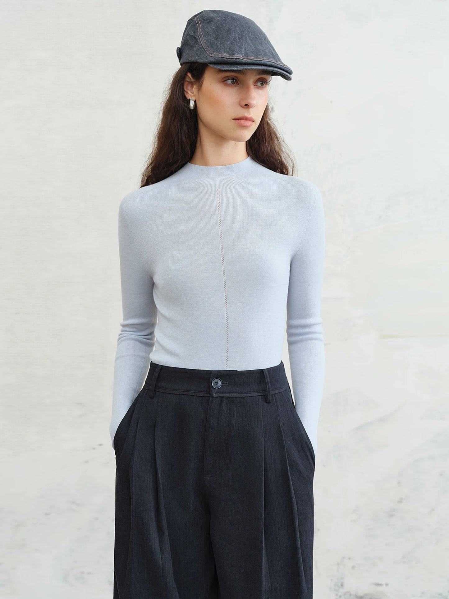 FSLE【Premium Series】German Biella Wool Autumn Super Fine Washable Seamless One-Piece Mock Neck Thermal Base Layer Shirt Women