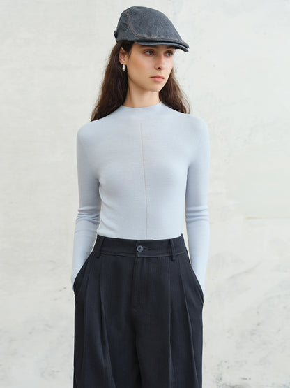 FSLE【Premium Series】German Biella Wool Autumn Super Fine Washable Seamless One-Piece Mock Neck Thermal Base Layer Shirt Women