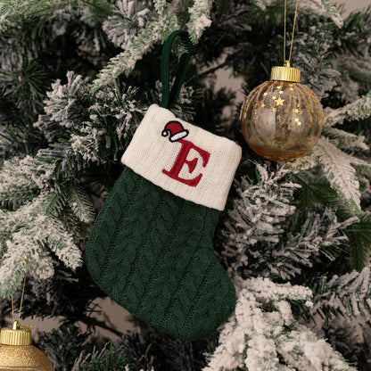 Green A-Z Letter Hanging Christmas Stockings Monogram Knitted Socks Fireplace Christmas Tree Hanging Party Decoration