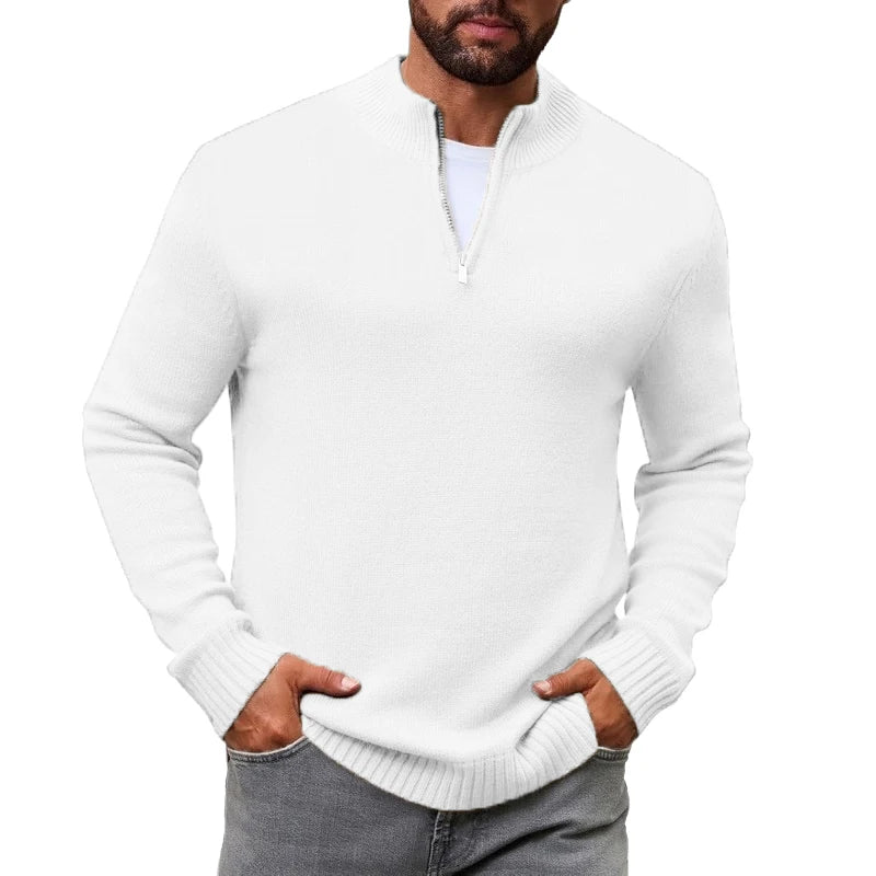 Men's Quarter Zip Sweater Knit Sweater Mock Neck Polo Sweater Casual Pullover Sweate Winter Warm Long Sleeve Polo Sweaters
