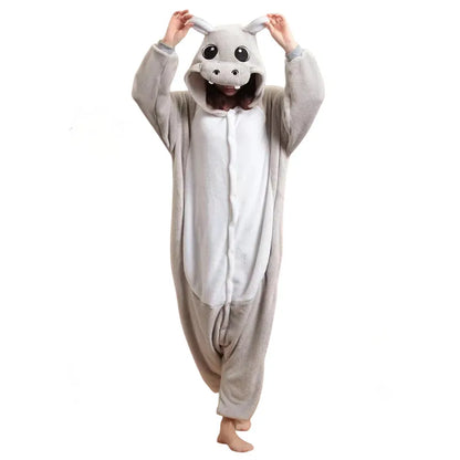 Animal Onesies Lion Tiger Leopard Wolf Fox Zebra Hippo Koala Bat Donkey Rabbit Chinchilla Frog Bee Penguin Dog Kigurumi Adult