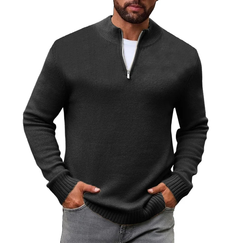 Men's Quarter Zip Sweater Knit Sweater Mock Neck Polo Sweater Casual Pullover Sweate Winter Warm Long Sleeve Polo Sweaters