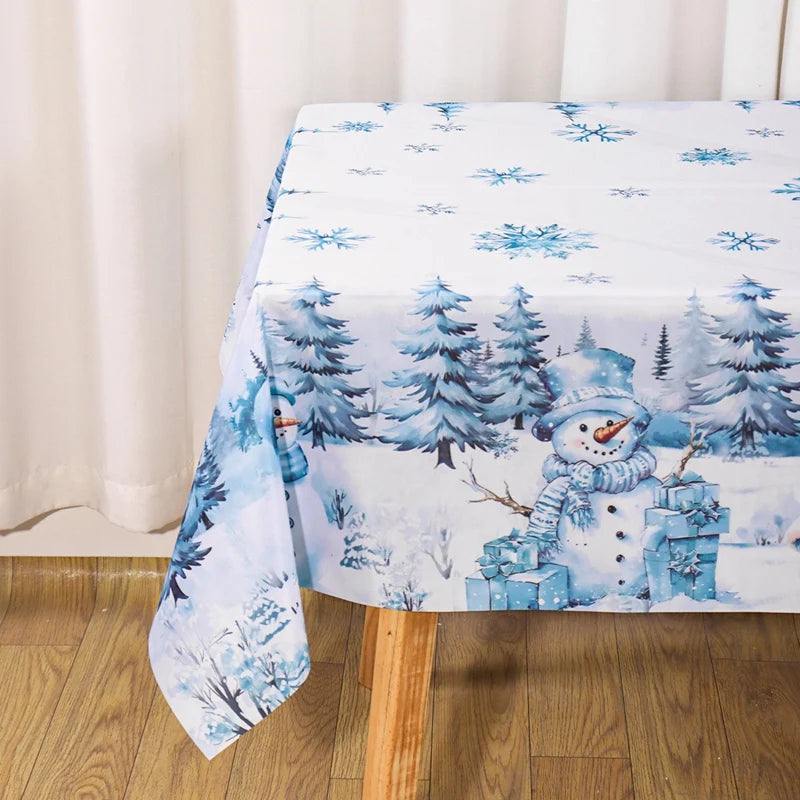 Blue Santa Claus Snowman Christmas Tablecloth Winter Wonderland Table Cover Christmas Decorations for Home 2025 Navidad Gifts
