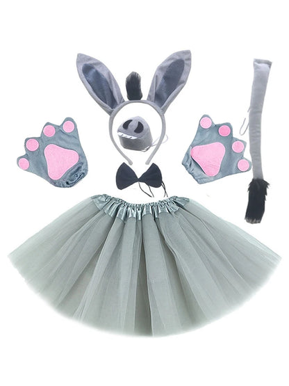 Animals Donkey Headband Bowtie Tail Gloves Tutu Skirt Anime Props Birthday Halloween Cosplay Costume for Kids Adult Dress
