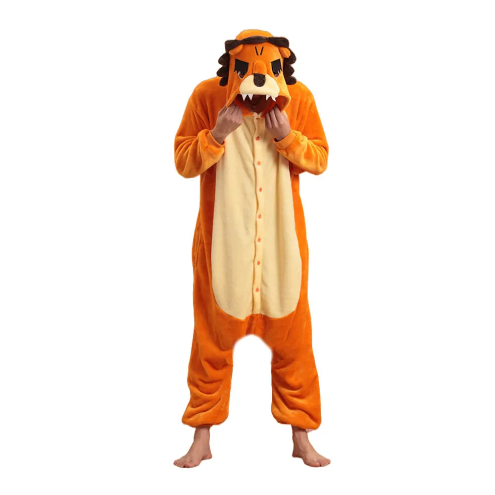 Animal Onesies Lion Tiger Leopard Wolf Fox Zebra Hippo Koala Bat Donkey Rabbit Chinchilla Frog Bee Penguin Dog Kigurumi Adult