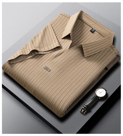 Men’s Breathable Ice Silk Stripe Polo Shirt – Summer Casual