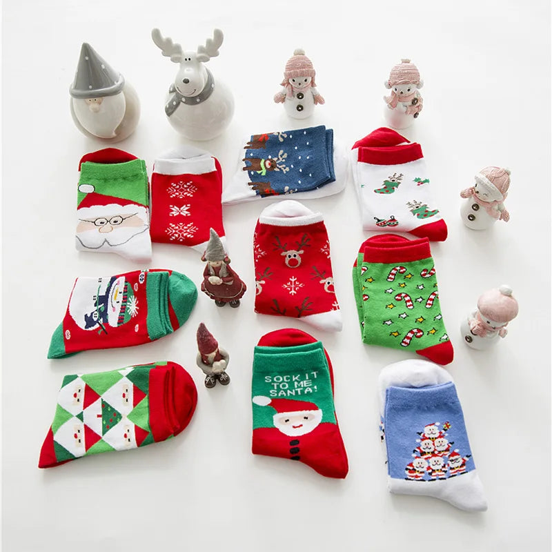 5 Pairs Men/Women Cotton Cartoon Christmas Socks Cute Santa Claus Elk Snow Funny Sock Happy Winter New Year Socks Christmas Gift
