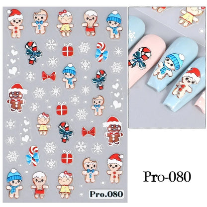 Cute Deer Christmas Nail Stickers 5D Embossed Elk Star Gingerbread Man Snowflake Santa Claus Holly DIY Winter Engraved Manicure*