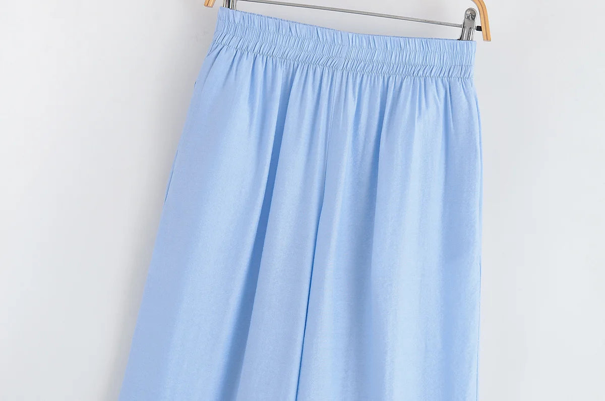 Women’s Summer 2-Piece Set – Loose Shirt & High-Waist Pants