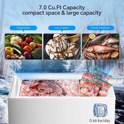Kismile 7.0 Cubic Feet Chest Freezer with 3 Removable Basket, Free Standing Top Open Door Compact Deep Freezer with Adjustable