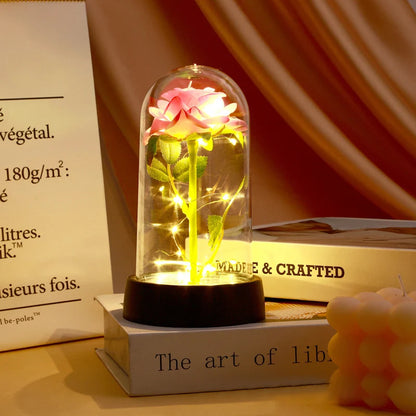 Artificial Rose Flowers Eternal Rose LED Light Foil Flower in Glass Cover Simulation Rose Flower Mothers Day Gifts Party Supply