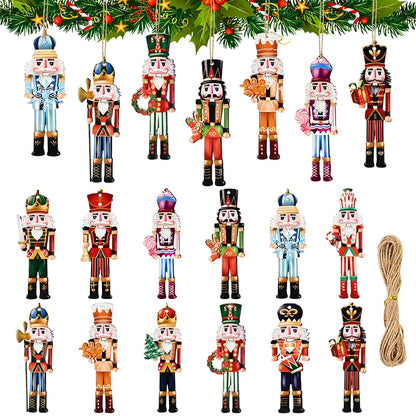 12Pcs Wooden Nutcracker Soldier Pendant Xmas Tree Hanging Ornament 2024 Christmas Decoration for Home Navidad 2025 New Year Gift