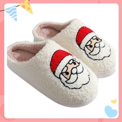 Christmas Women Warm Fashion Slippers Men Cute Santa Claus Embroidery Pattern Slides Couples Furry Sandals Family Plush Shoes