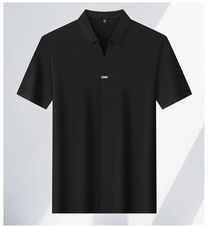 Men’s Breathable Ice Silk Stripe Polo Shirt – Summer Casual
