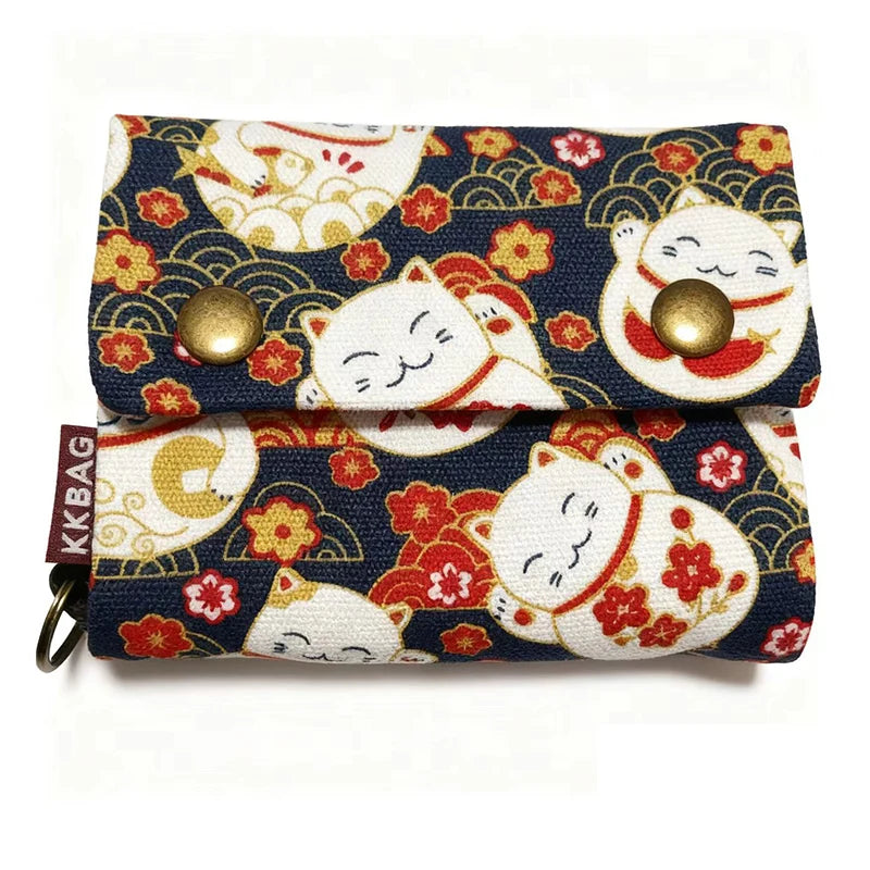 Women's Handmade Fold Fabric Wallet Simple Color Contrast Short Zipper Purses Cartoon Coin Purse Card Holder Key Organizer