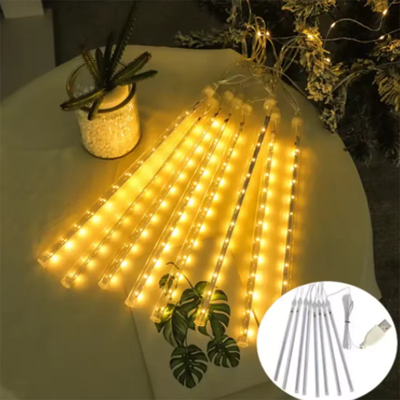 2025 30/50cm USB LED Meteor Shower Lights Falling Rain Drop Fairy String Light for Christmas Party Garden Holiday Decorations