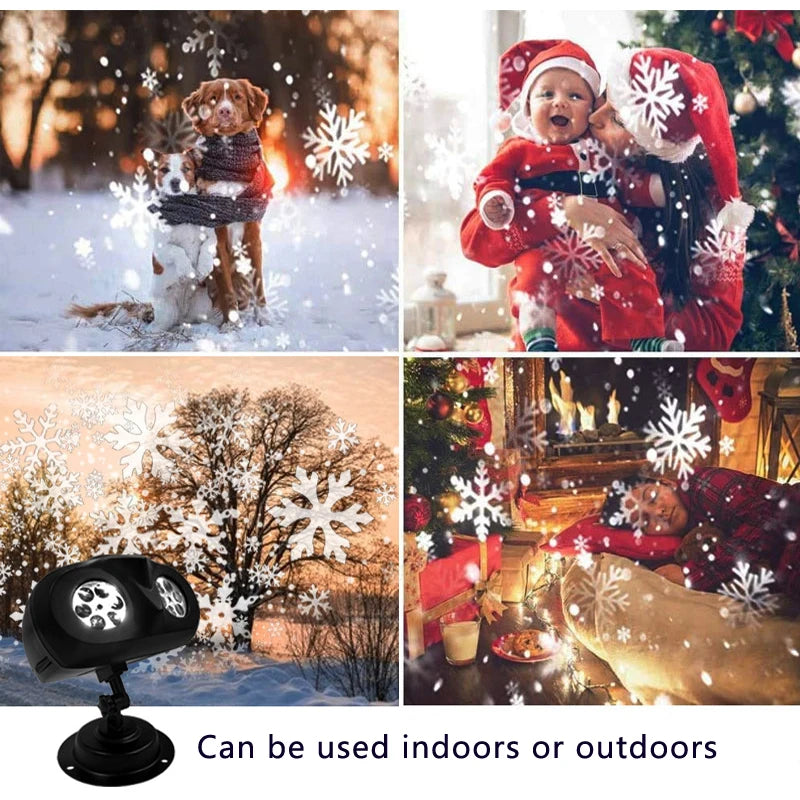 2025 Upgraded LED Snowflake Projector Light 2-in-1 Outdoor Waterproof Christmas Halloween Decor with Snowfall Pattern Party Lamp