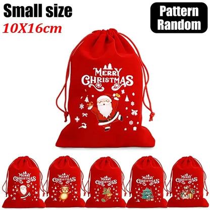 20/1Pcs Red Christmas Velvet Bags Drawstring Santa Gift Pouch Candy Snack Wrapping Bag Christmas Wedding Party Favors Decoration