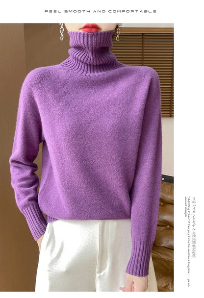 Women's Clothing New Fashion Autumn And Winter Merino Wool Pullover Solid Color Long Sleeve Basic Thermal Top 100% Wool Sweater