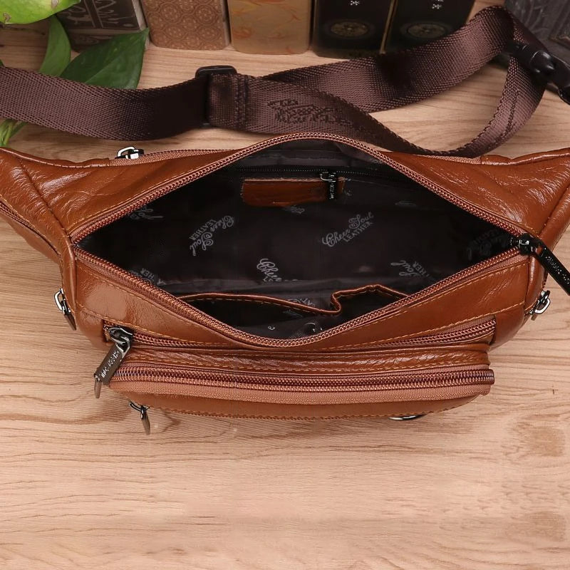Men Waist Fanny Bags Sling Chest Bag Genuine Leather Casual Fashion Retro Cross body Male Real Cowhide Loop Hip Belt Bum Bag