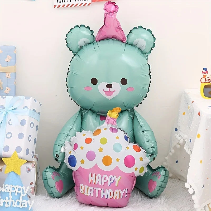 Birthday Cake Balloon with Base Standing Foil Balloon Cute Cake Balloon Kids Boy Girl Birthday Party Decor Supplies Baby Shower