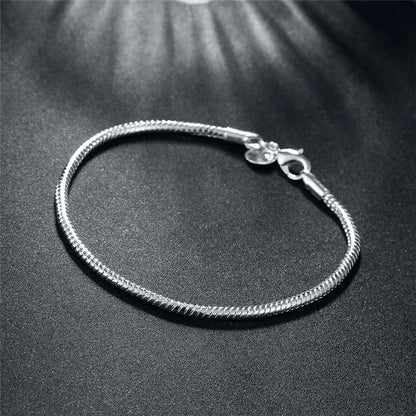 925 Sterling Silver 3mm Snake Chain 8 inches Basis Bracelet For Woman Charm Wedding Engagement Fashion Party Jewelry