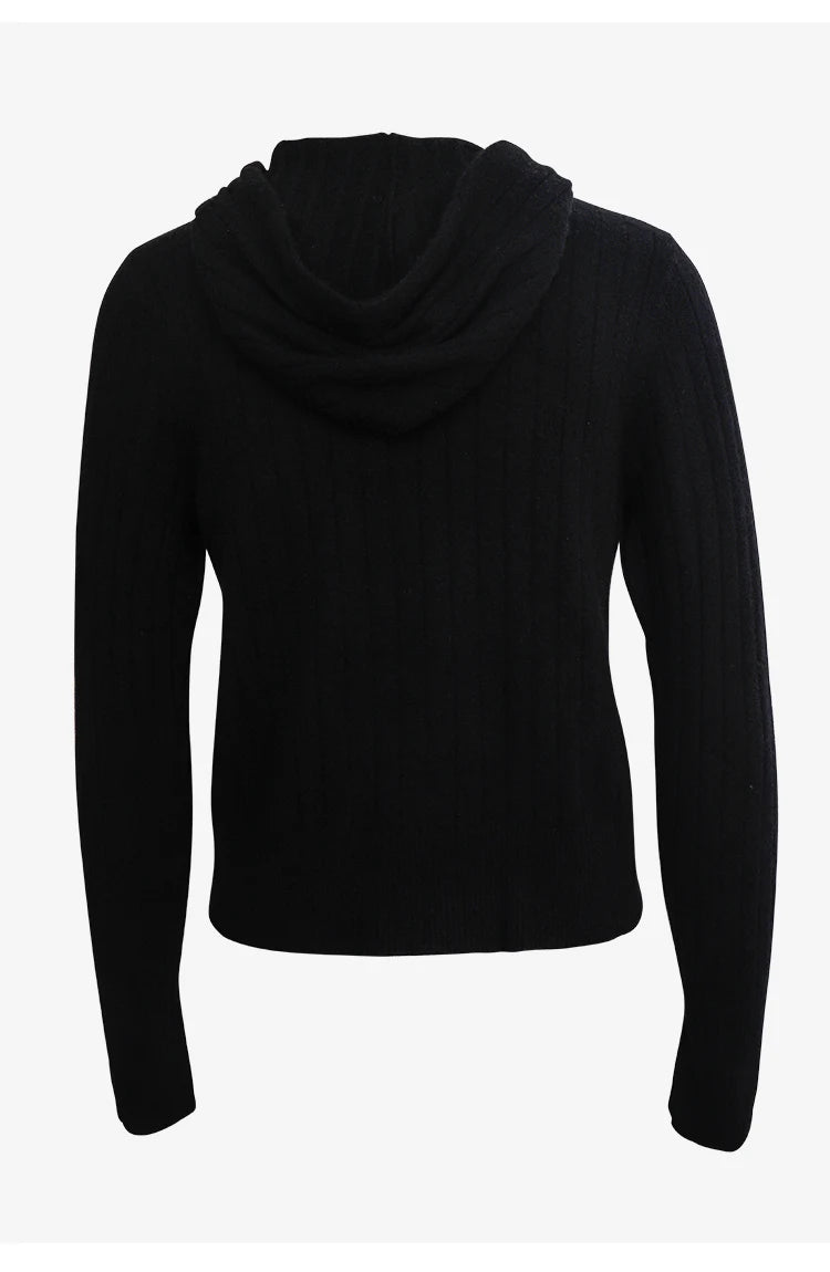 BC839 High-quality luxury brand women's long-sleeved hooded cardigan knitted sweater 94% cashmere