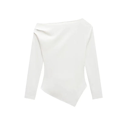 Asymmetric Ruched Off-Shoulder Blouse – Slim Fit Women’s Top