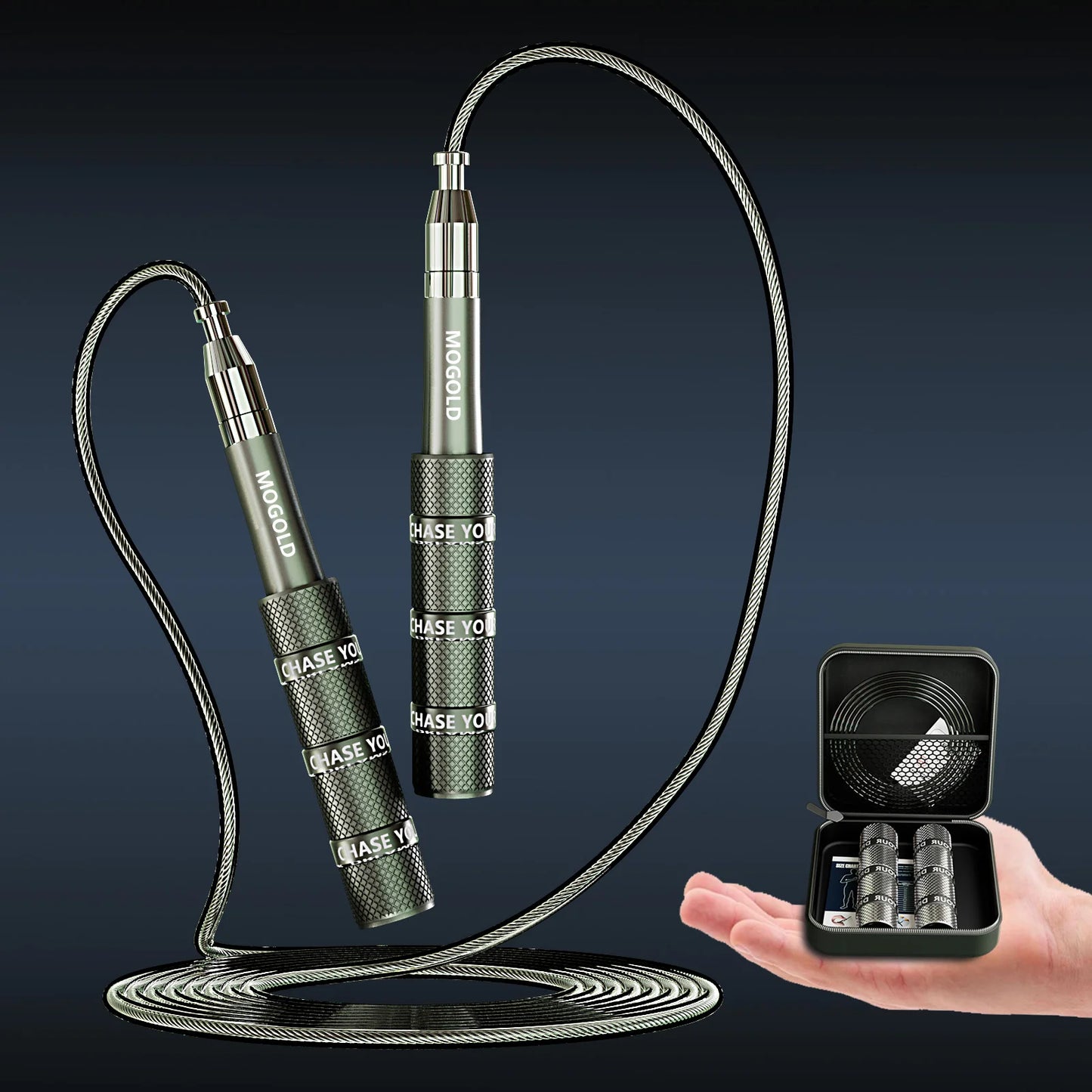 MOGOLD Telescopic Jump Rope – High-Speed Bearings, PVC Steel Cable & Light Case, Fitness Must-Have