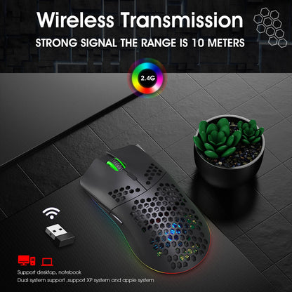 HXSJ T66 RGB 2.4G Wireless Gaming Mouse RGB Lighting Charging Mouse with Adjustable DPI Ergonomic Design for Desktop Laptop