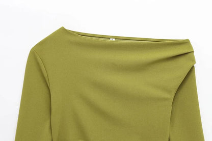 Asymmetric Ruched Off-Shoulder Blouse – Slim Fit Women’s Top