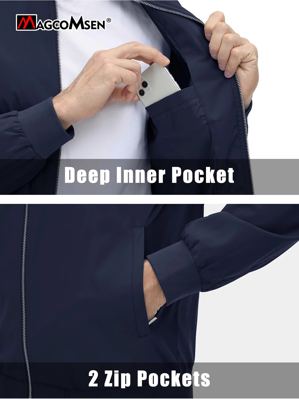 MAGCOMSEN Lightweight Jacket Men's Windproof Waterproof Zip Up Coat Stand Up Collar Windbreaker with 3 Pockets Outerwear