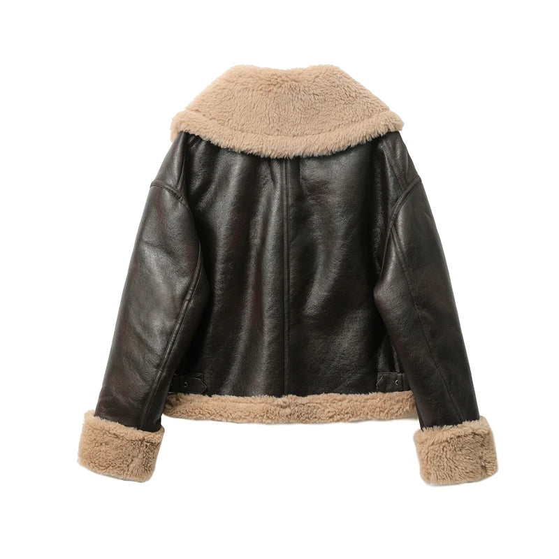 2025 Autumn winter new women's thickened warm double-sided short jacket Women's brown coat