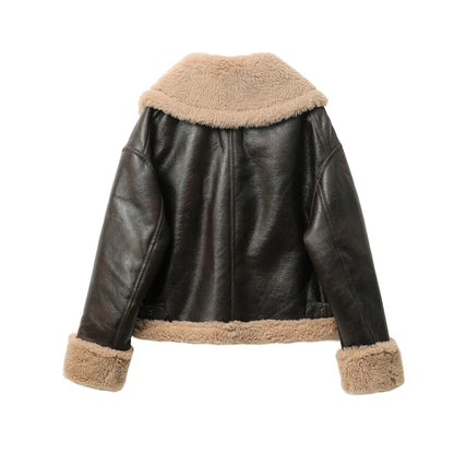 2025 Autumn winter new women's thickened warm double-sided short jacket Women's brown coat
