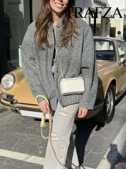 Women's Winter Casual Pocket Jacket – Solid Color, Cozy & Stylish | TRAFZA