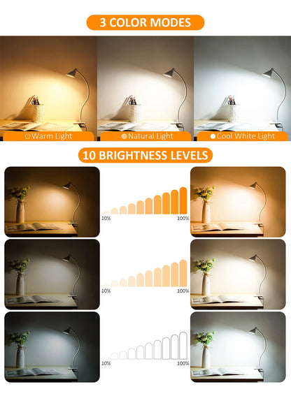 Reading Light, USB Clamp Lamp for ChildReading Book in Bed at Night, LED Small DeskLamp with Adjustable Gooseneck Clip