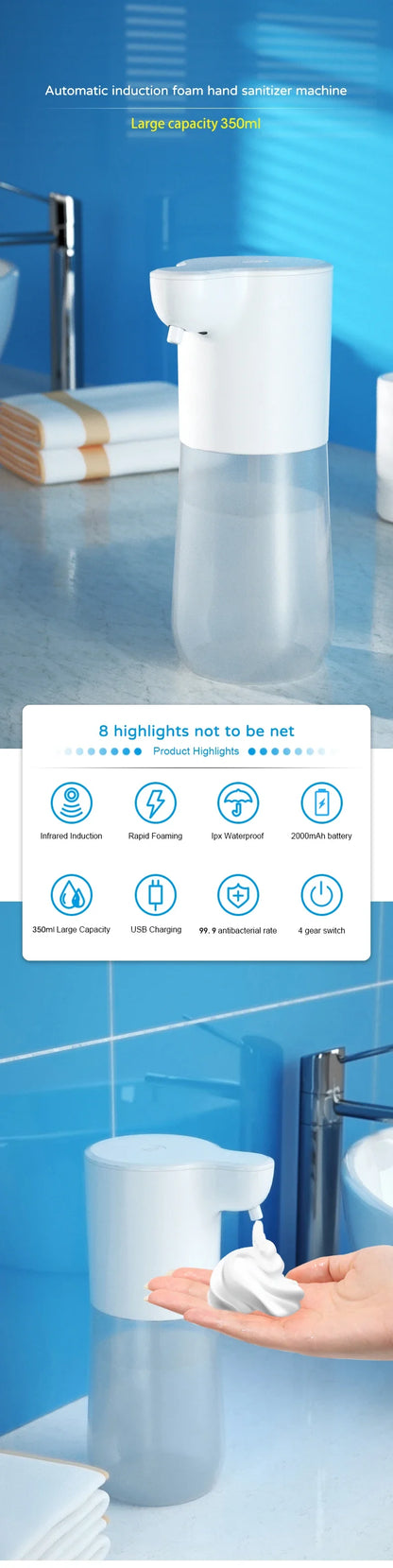 Touchless Foam Soap Dispenser – USB Rechargeable, 350ml