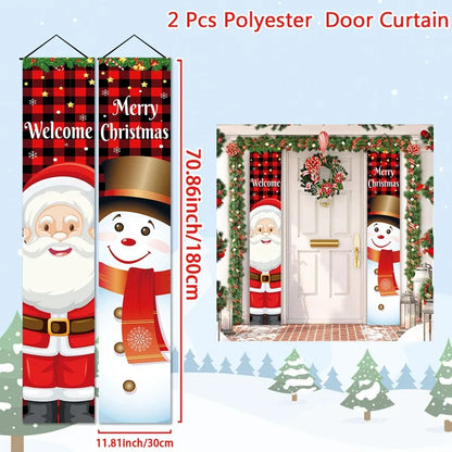 Merry Christmas Door Banner Decoration 2025 Christmas Decor for Home Xmas Hanging Ornaments Navidad Noel Gifts New Year 2026