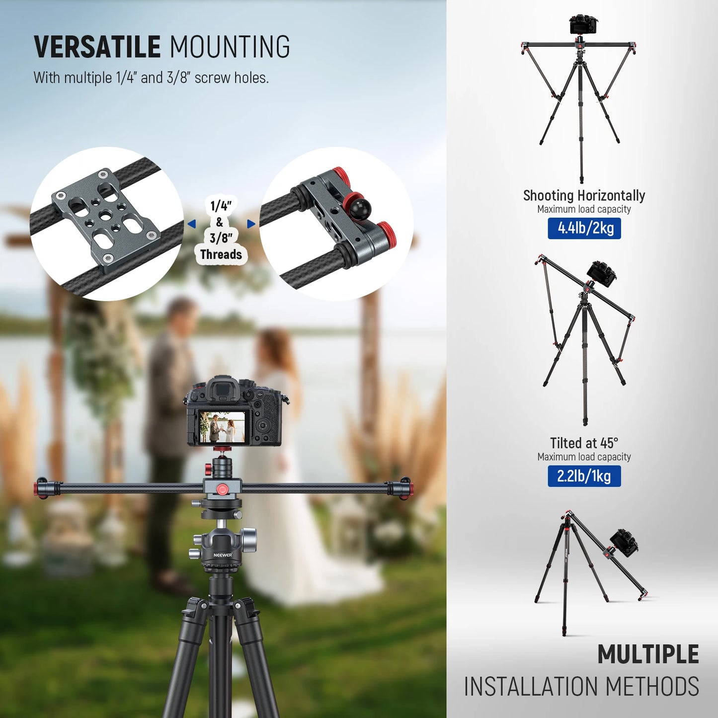 NEEWER 60cm Carbon Fiber Camera Slider with Ball Head