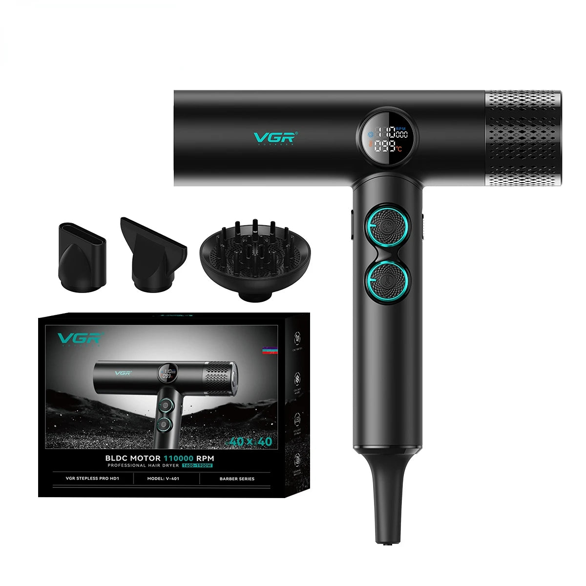 VGR Hair Dryers Professional Air Blower Negative Ion Hair Dryer 110000 RPM Hair Dryer Machine BLDC Motor Barber Salon V-401