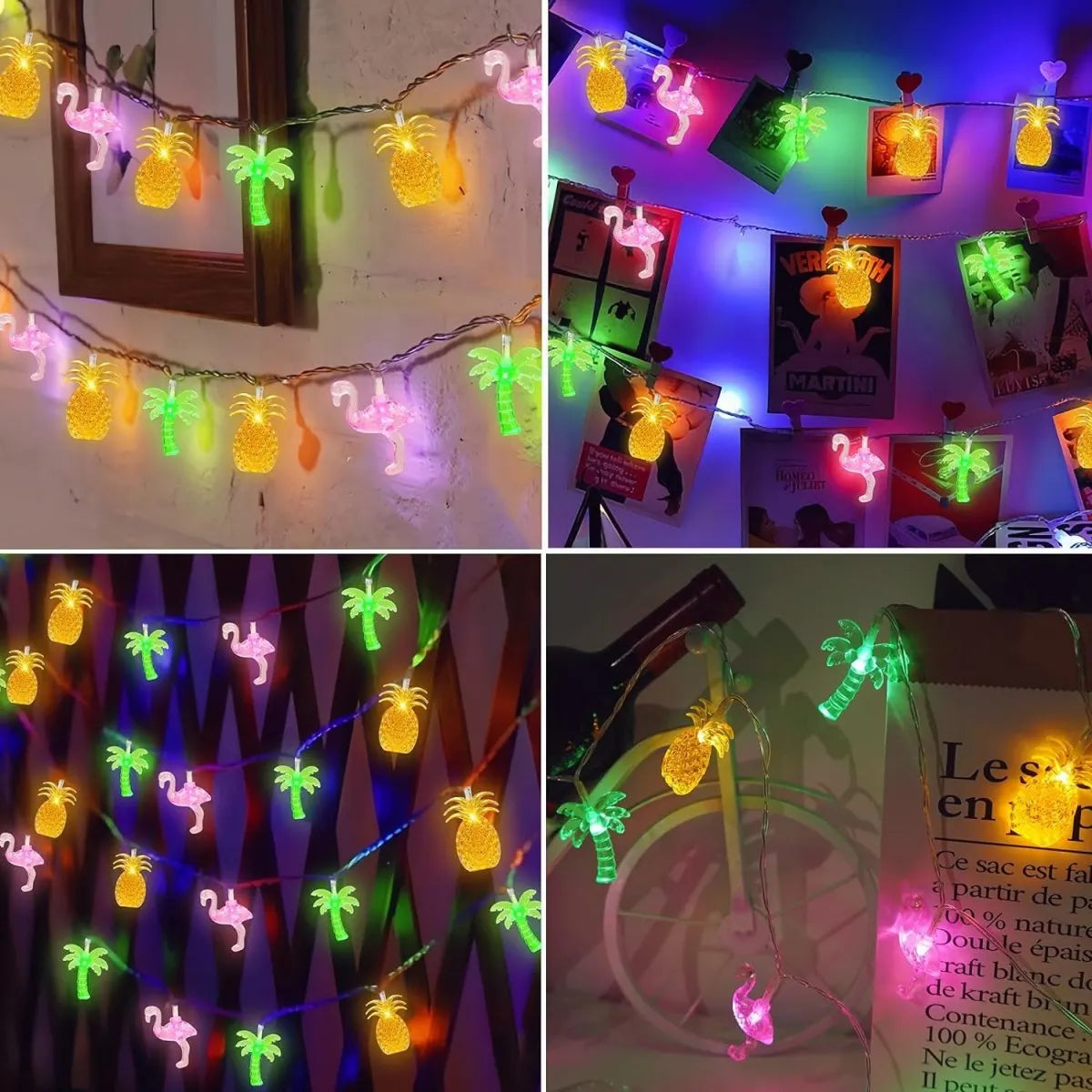 1PC 10/20 LED Flamingo Pineapple Palm Tree String Lights Battery Operated Tropical Beach Hawaiian Fairy Atmosphere Lights
