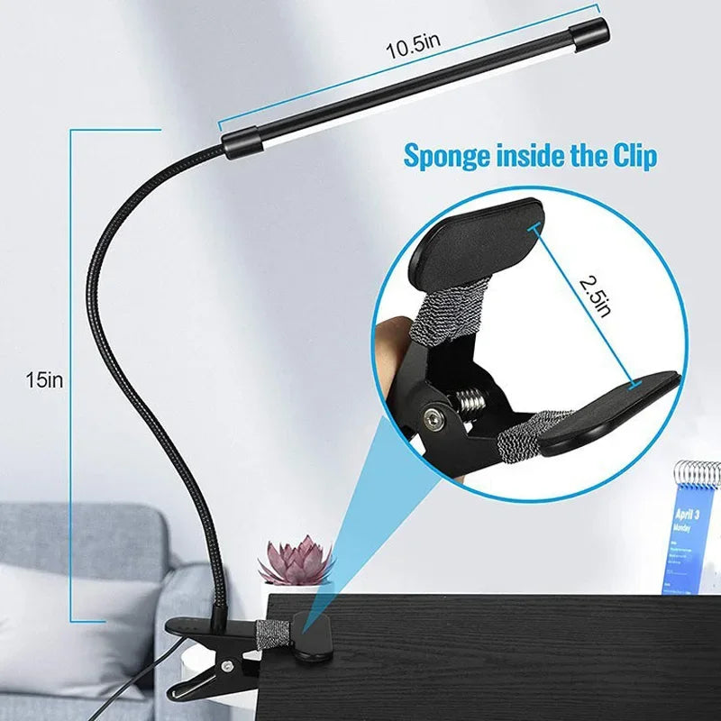 LED clip type desk lamp, student dormitory, bedroom, desktop, bedside reading lamp, eye protection small desk lamp, black