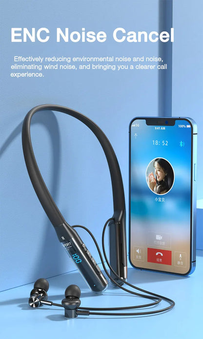 EARDECO Bluetooth 5.3 Neckband Headphones – 80H Battery, Stereo Bass, Mic