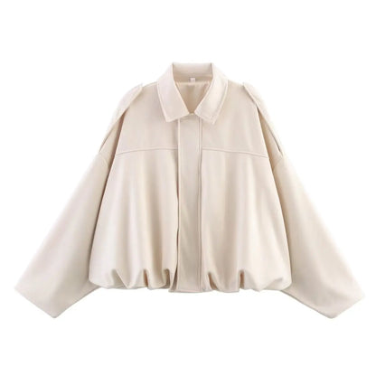 Women’s Suede-Texture Bomber Jacket – Casual Lapel Zip Coat | ETJ