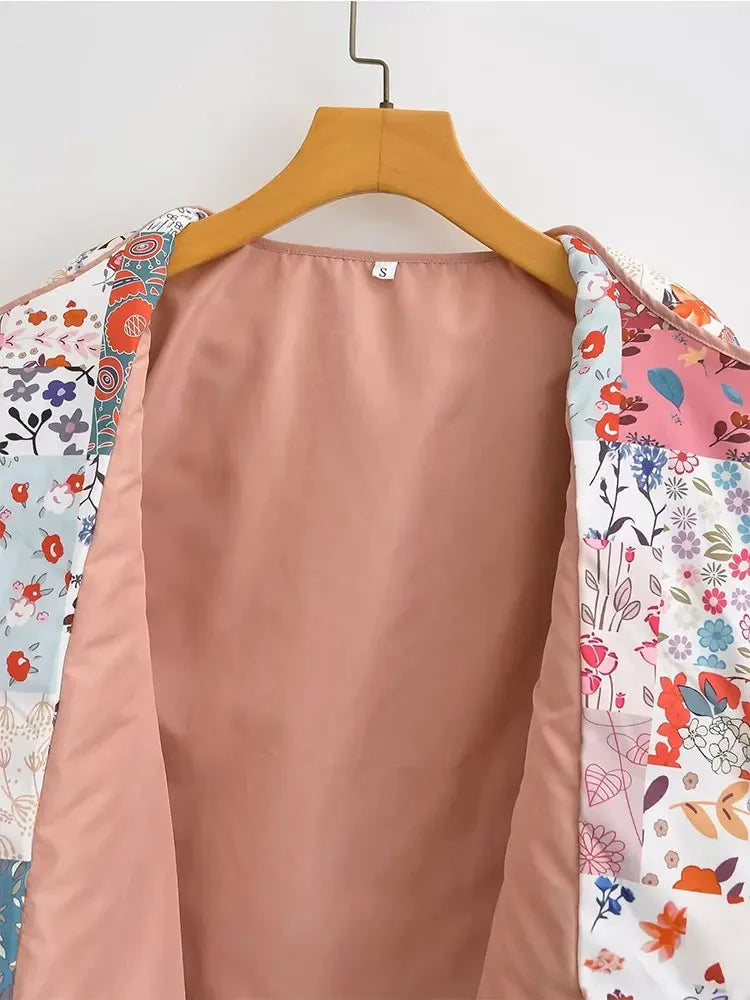 Women’s Quilted Floral Jacket – Vintage Loose Fit Winter Coat