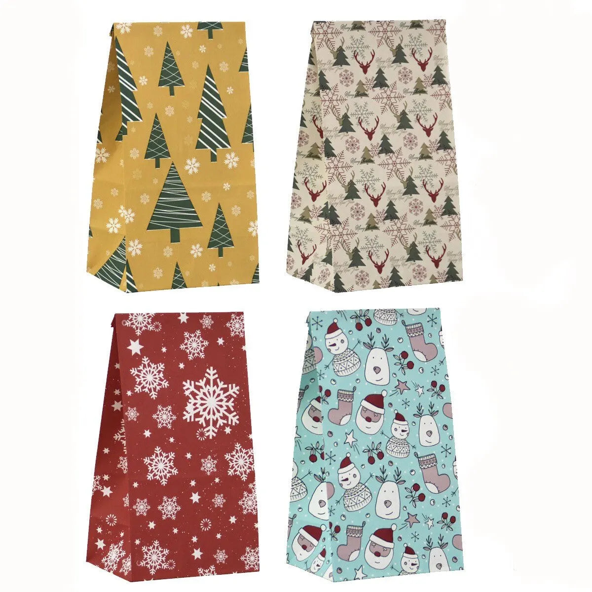 8pcs/12pcs Kraft Paper Candy Cookie Bag Santa Claus Snowman Christmas Gift Packing Bags Xmas Navidad Party Decor Supplies