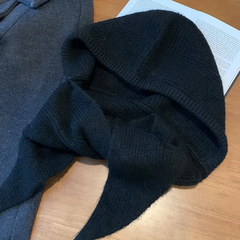 Korean Balaclava Bonnet Women Skullies Beanies Hat Scarf One-piece Thickened Warm Neck Protection Winter Accessories Knitted Law